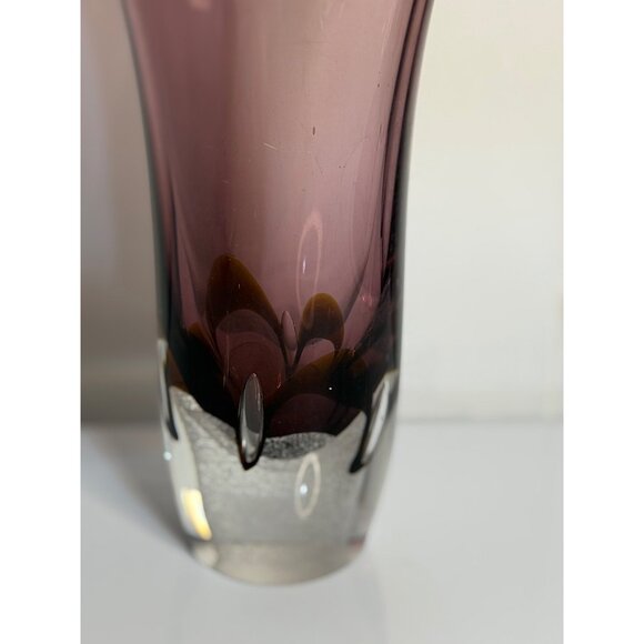 VTG Amethyst Handblown Glass Vase 10.5" Scalloped Ruffled MCM Art Swung Purple - Picture 3 of 9